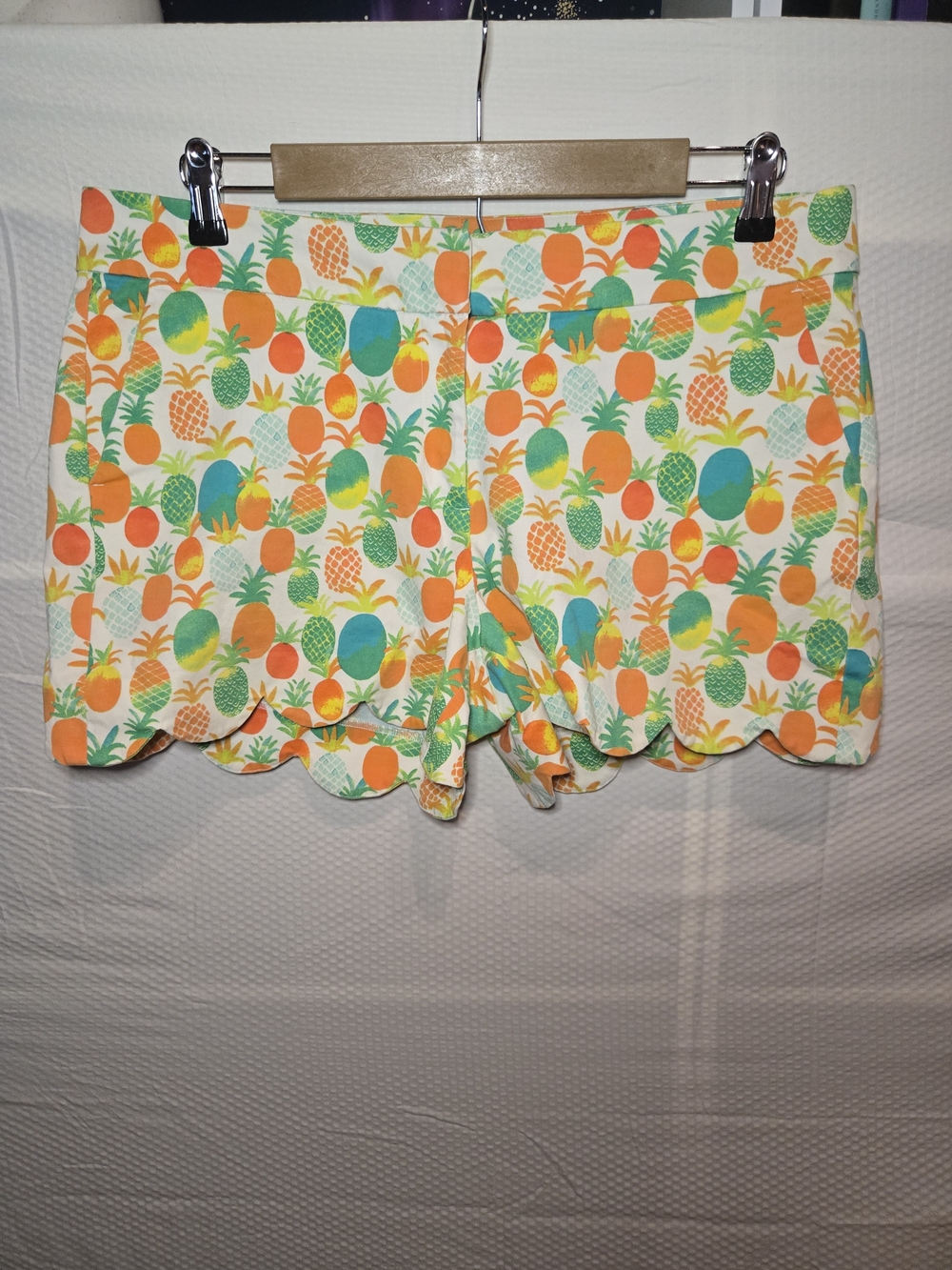 Crown & Ivy Orange, Green and Teal Pineapple Scallop Hem Mid-rise Shorts